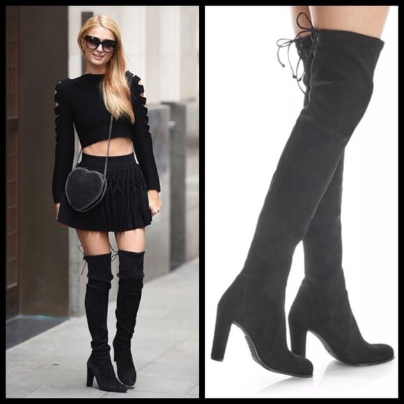 đź’•STUART WEITZMANđź’• Highland Suede Over-the-Knee Boots ~ Black 7.5 - Picture 2 of 16